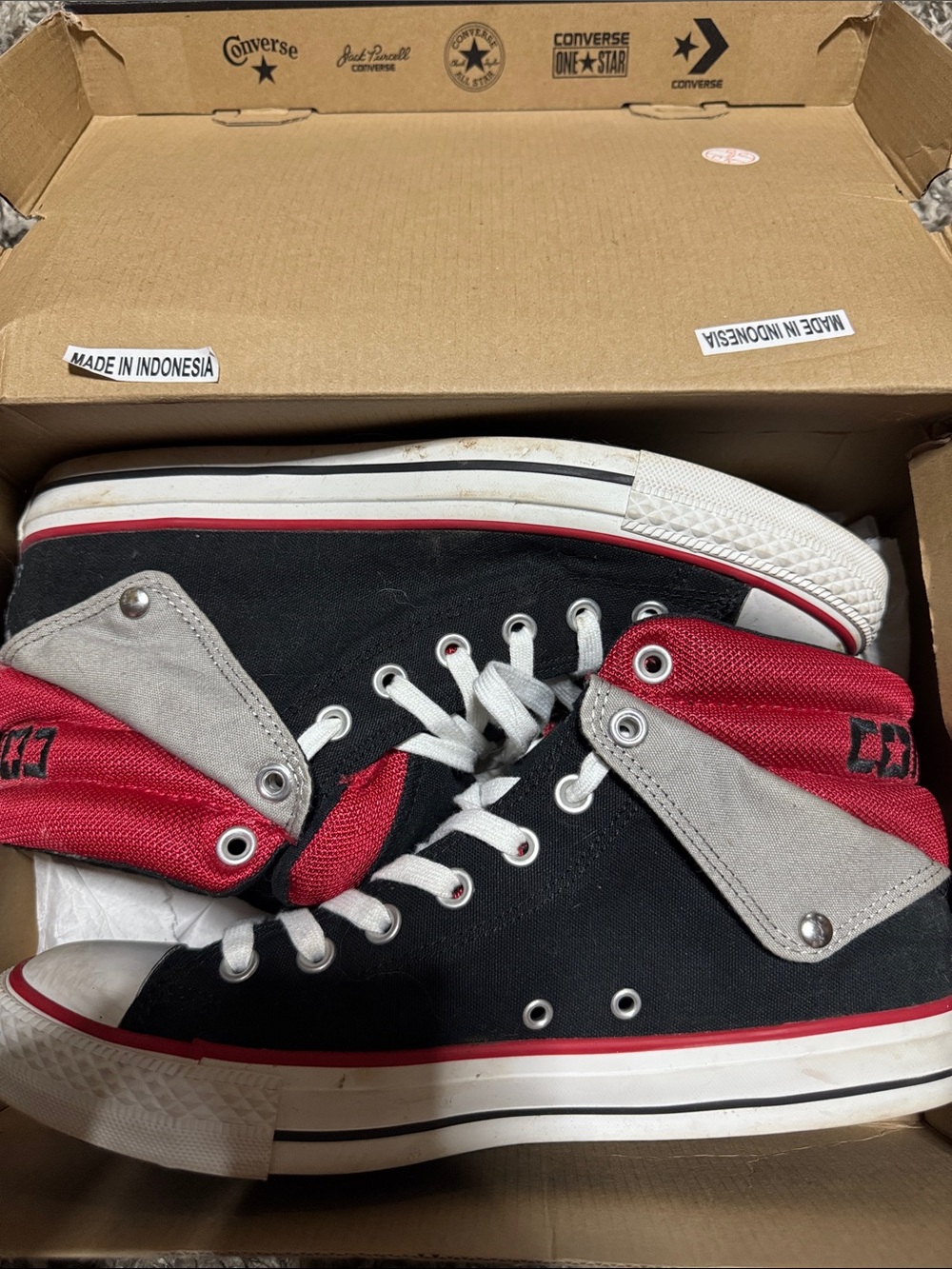 Converse Black High-Top Sneakers with Red and Gray Accents